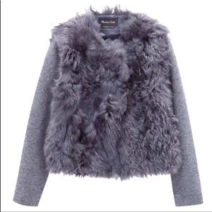 Massimo Dutti Leather Fur Jacket Gray